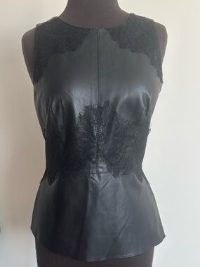 Bailey/44 Vegan Leather Lace Sleeveless Blouse Dressy Stretch Top Made USA